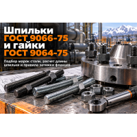 Шпильки для фланцевых соединений по ГОСТ 9066-75 и гайки ГОСТ 9064-75: выбор марок стали, расчет длины и правила затяжки