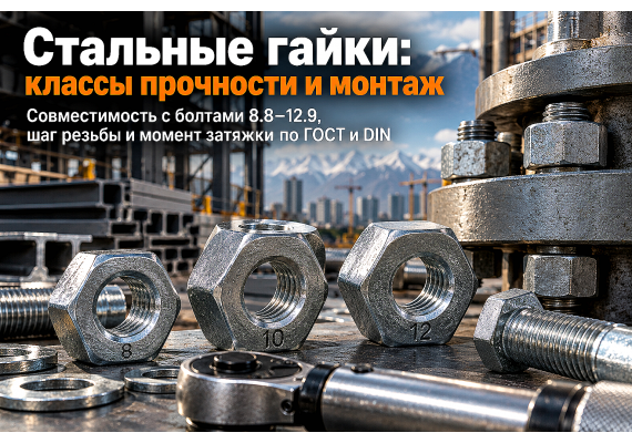 Стальные гайки: выбор классов прочности (6, 8, 10, 12), подбор шага резьбы к болтам и правила затяжки в Алматы