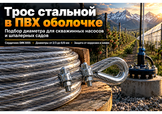 Стальной трос в ПВХ оболочке: как выбрать диаметр для скважинного насоса, шпалер и теплиц в Алматы