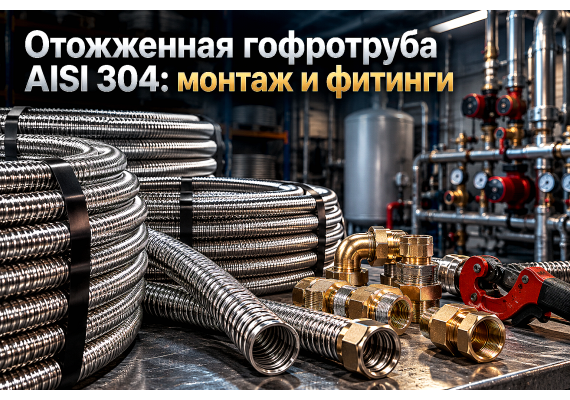 Труба гофрированная нержавеющая отожженная в бухтах: выбор стали AISI 304, латунных фитингов и монтаж для котельных и пожаротушения