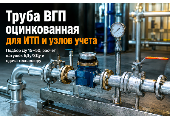 Труба ВГП оцинкованная для водомерных узлов и ИТП: выбор Ду 15–50, расчет прямых участков и требования сетей в Алматы