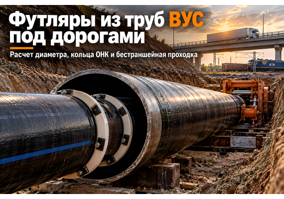 Трубы ВУС для футляров под дорогами и ж/д путями: выбор изоляции, колец ОНК и бестраншейный монтаж