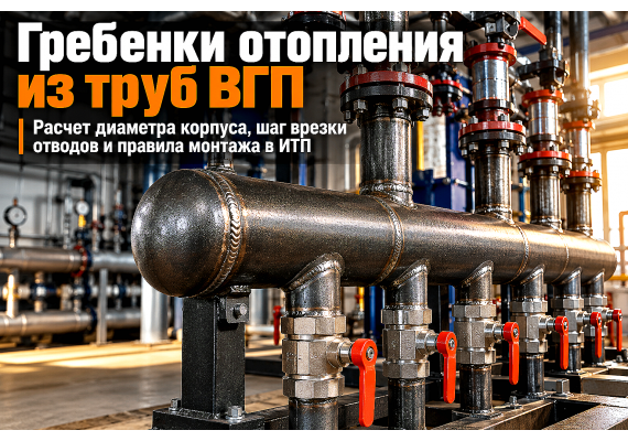 Водогазопроводные трубы ГОСТ 3262-75 для распределительных гребенок и коллекторов отопления: расчет диаметра корпуса, шаг врезки штуцеров и монтаж в ИТП