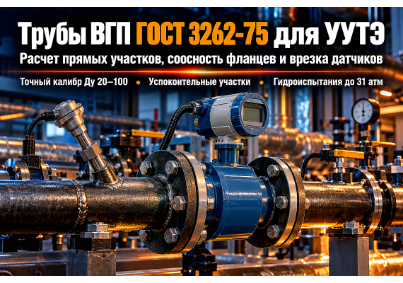 Водогазопроводные трубы ГОСТ 3262-75 для узлов учета тепла (УУТЭ): расчет прямых участков, врезка термогильз и монтаж расходомеров