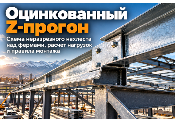 Z-образный оцинкованный профиль (Z-прогон): расчет кровельных прогонов, схема неразрезного нахлеста и монтаж в Казахстане