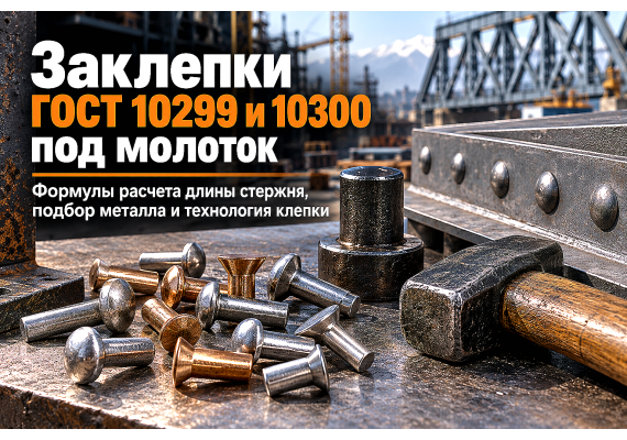 Заклепки цельнометаллические под молоток ГОСТ 10299-80 и ГОСТ 10300-80: выбор металла, расчет длины стержня и правила клепки