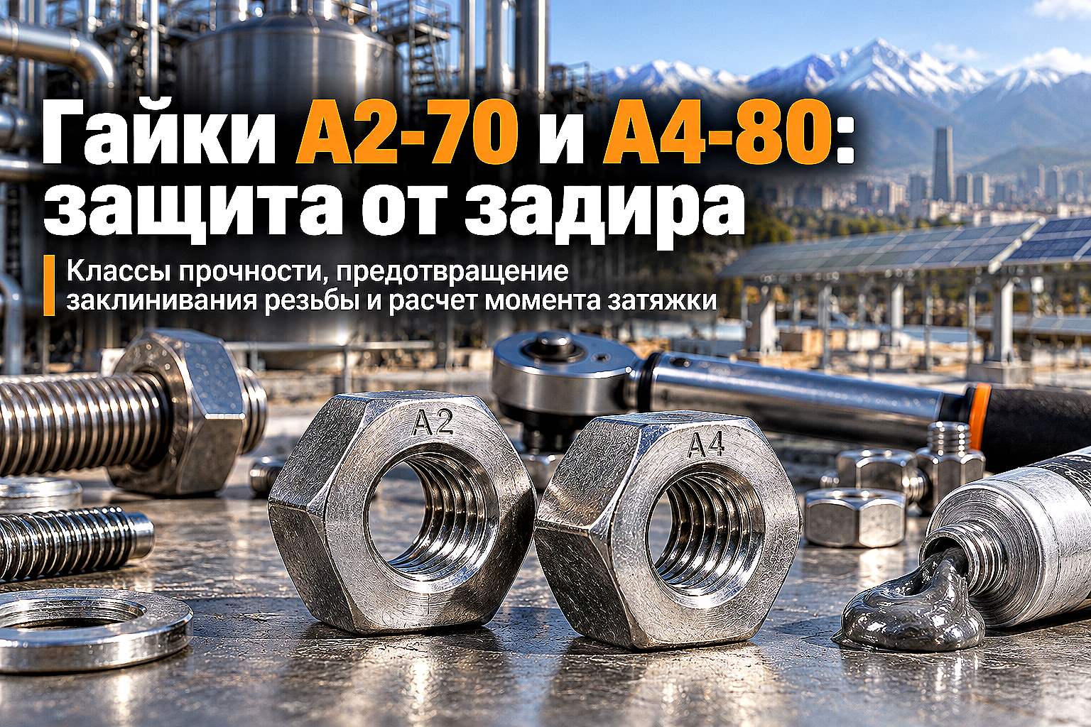 Гайки нержавеющие А2-70 и А4-80: выбор классов прочности, защита от задира резьбы (galling) и правила затяжки
