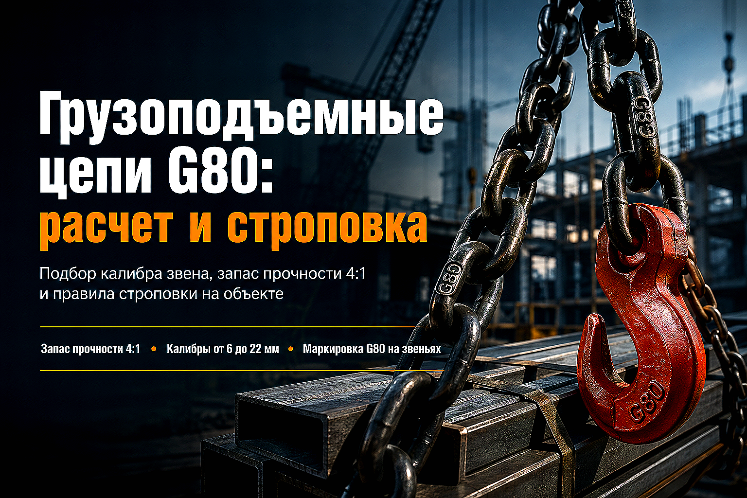 Грузоподъемные цепи класса 8 (G80): расчет нагрузок, калибры и правила строповки