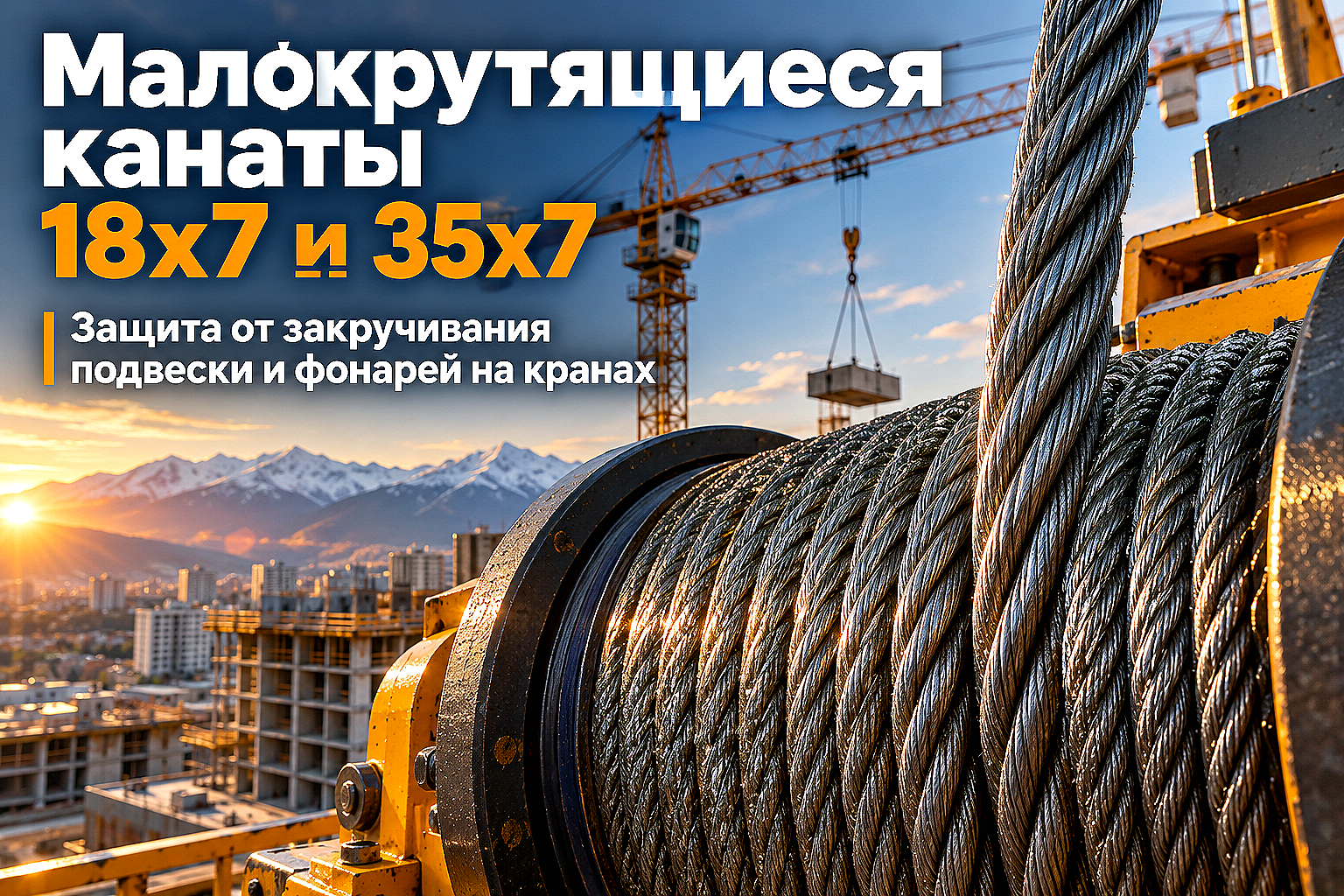 Канат стальной малокрутящийся (18х7, 35х7, 19х7): выбор некрутящегося троса для кранов и подъемников