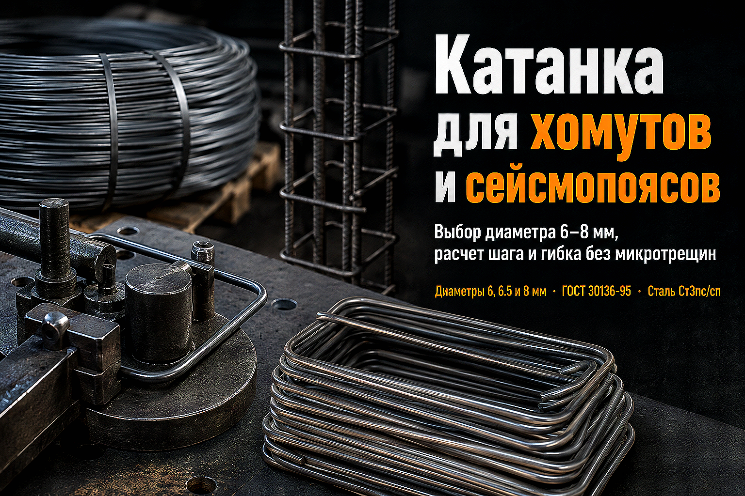 Катанка стальная для хомутов арматурных каркасов: выбор диаметра, расчет шага и правила гибки