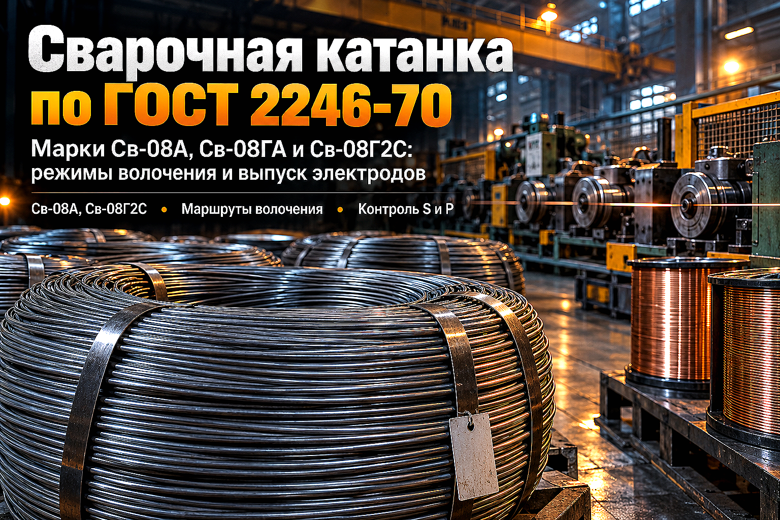 Катанка сварочная Св-08А, Св-08ГА и Св-08Г2С: выбор стали по ГОСТ 2246-70, режимы волочения и производство электродов
