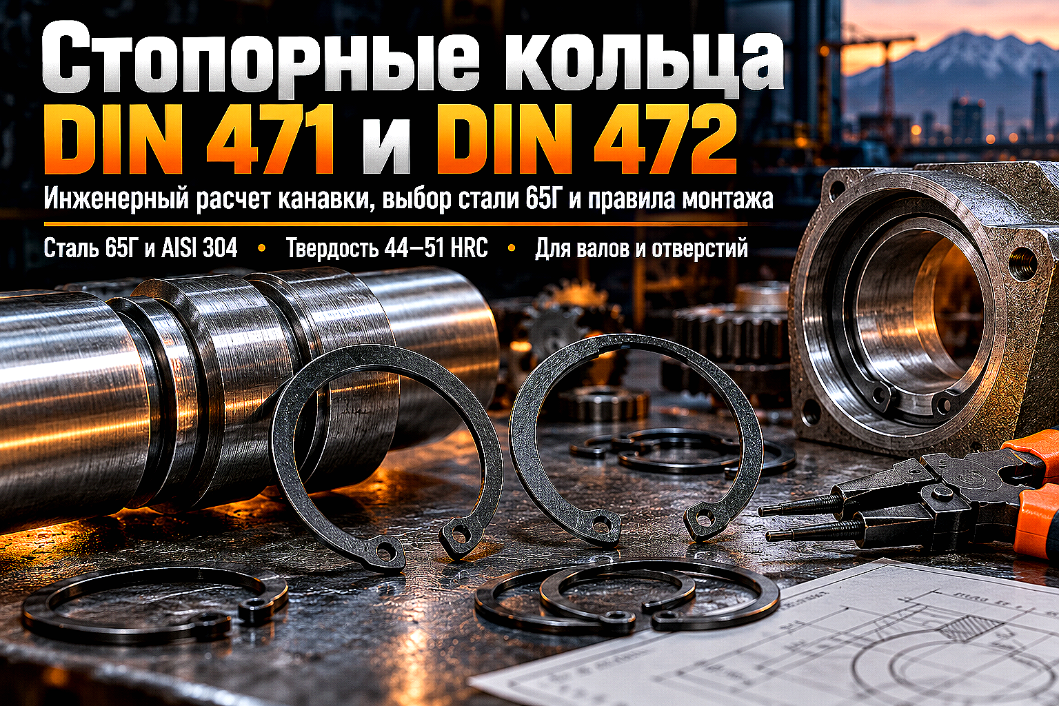 Кольца стопорные пружинные упорные DIN 471 и DIN 472: выбор типоразмера, расчет канавки и правила монтажа