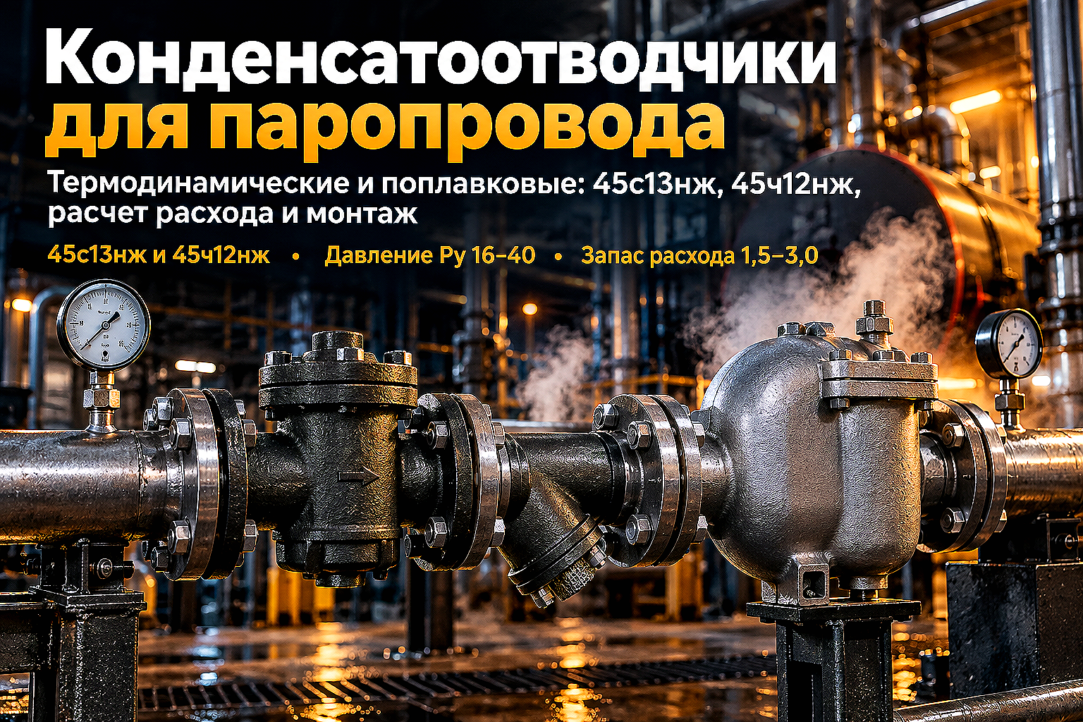 Конденсатоотводчики термодинамические и поплавковые: выбор для паропроводов, расчет расхода конденсата и монтаж