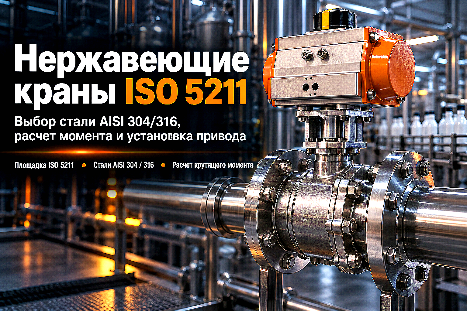 Кран нержавеющий шаровой фланцевый под привод: выбор стали AISI 304/316, расчет момента и монтаж
