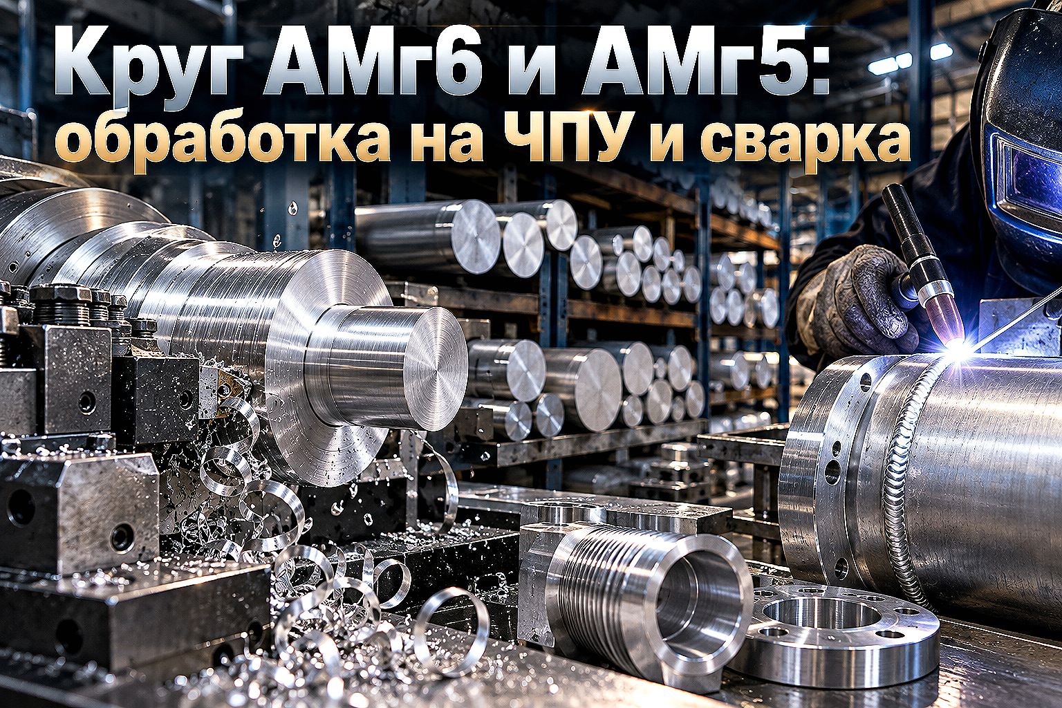 Круг алюминиевый АМг6 и АМг5: выбор сплава, свариваемость TIG/MIG и токарная обработка на ЧПУ