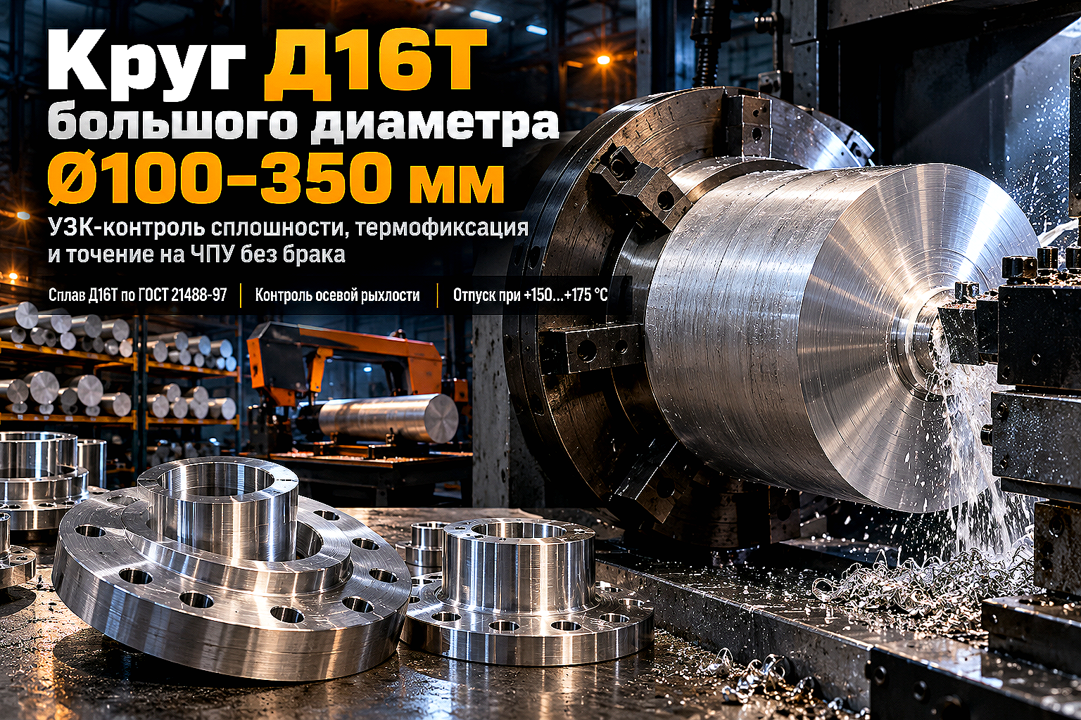 Круг дюралюминиевый Д16Т большого диаметра (Ø100–350 мм): выбор, УЗК-контроль, снятие напряжений и токарно-фрезерная обработка
