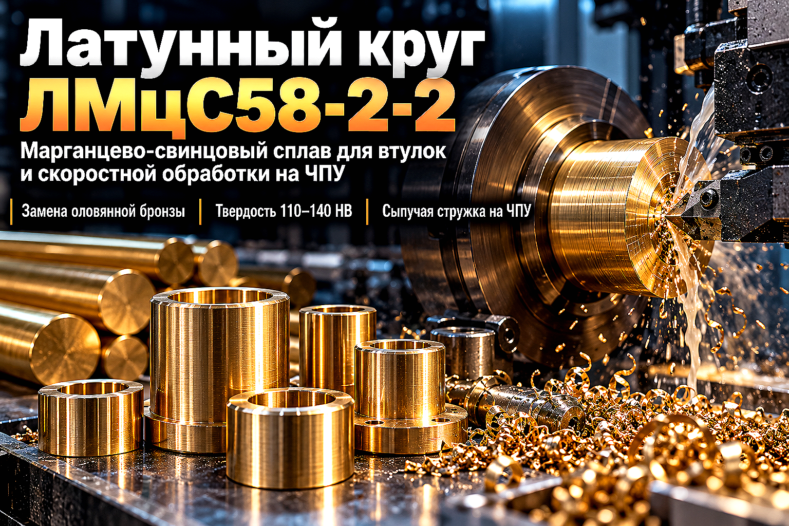 Круг латунный ЛМцС58-2-2: свойства марганцево-свинцового сплава, антифрикционные узлы и точение на ЧПУ