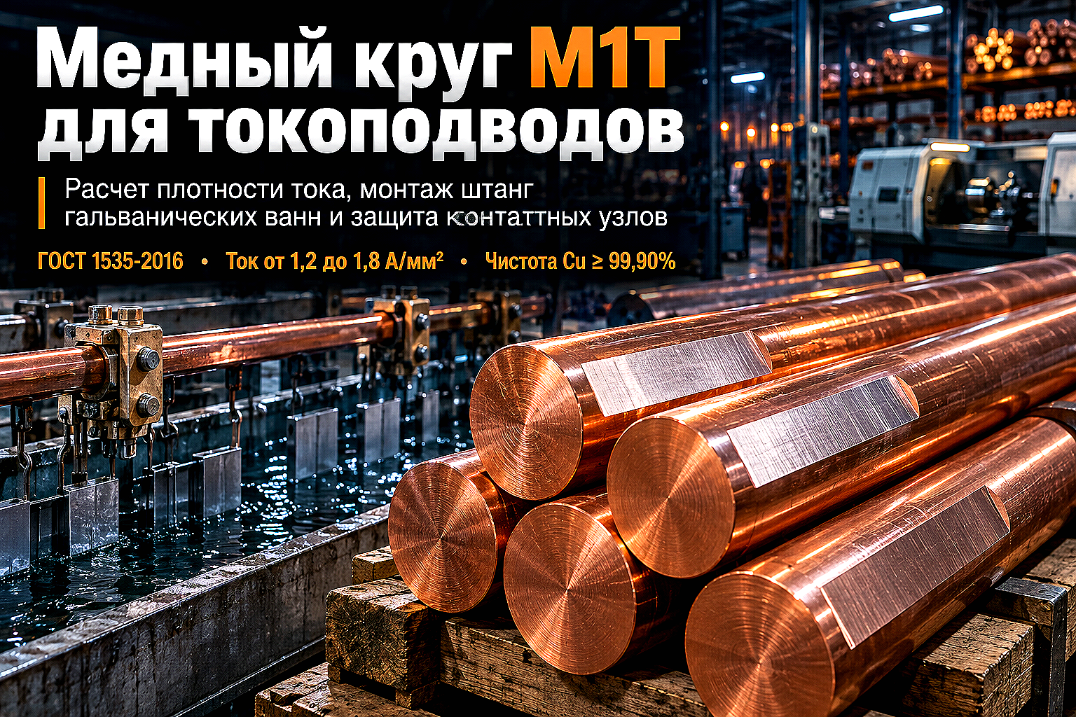 Круг медный М1Т для токоподводов гальванических ванн, электролизеров и электропечей: расчет сечения, покрытия и монтаж