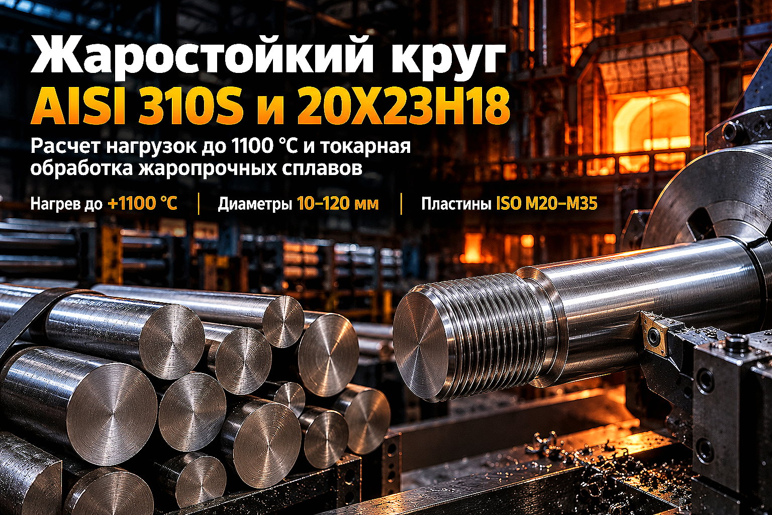 Круг нержавеющий жаростойкий AISI 310S и 20Х23Н18: выбор диаметра, расчет работы при температурах до 1100 °C и токарная обработка