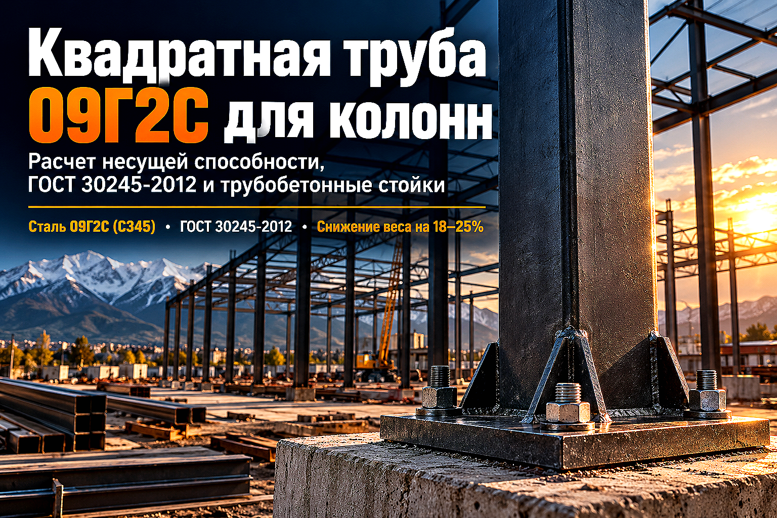 Квадратная профильная труба 09Г2С для колонн и каркасов: расчет несущей способности, узлы баз и бетонирование