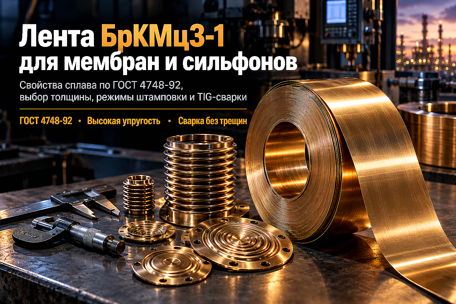 Бронзовая лента БрКМц3-1: выбор толщины, штамповка сильфонов, сварка мембран и применение в КИПиА