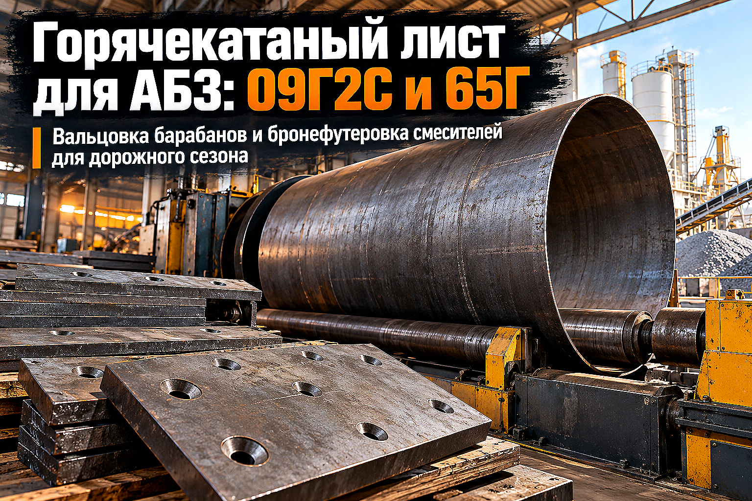 Лист горячекатаный для асфальтобетонных заводов (АБЗ): выбор стали 09Г2С и 65Г, бронефутеровка и вальцовка барабанов