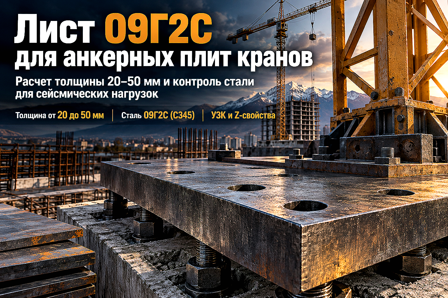 Лист горячекатаный для анкерных плит и опорных рам башенных кранов: выбор стали 09Г2С, расчет толщины и монтаж