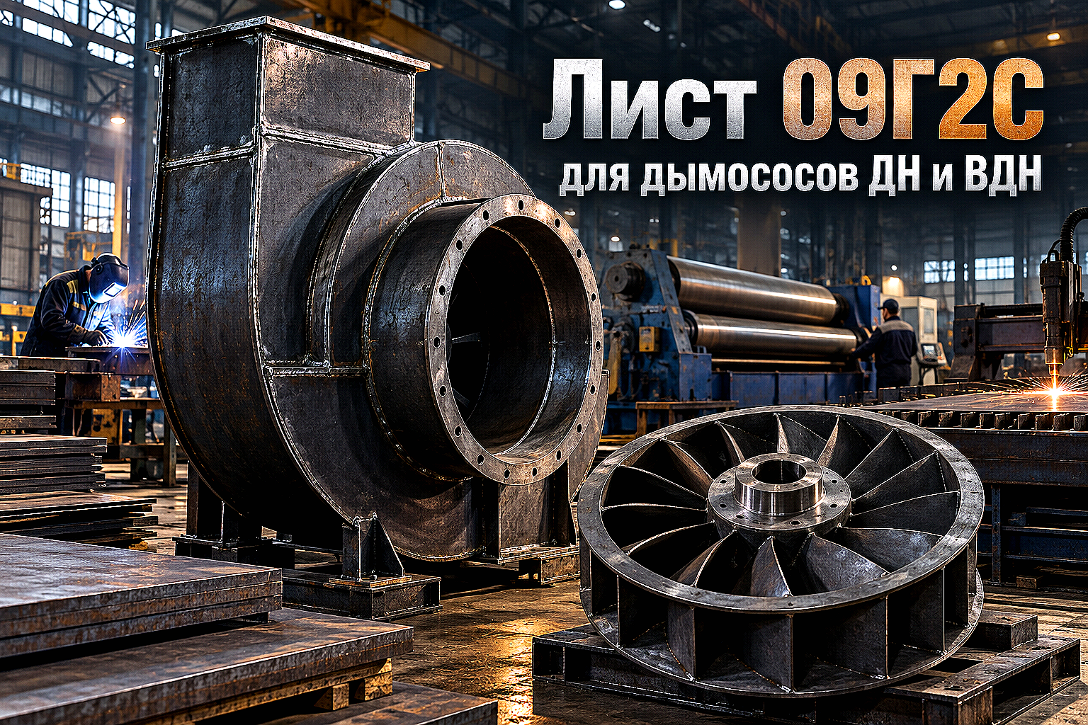 Лист горячекатаный для корпусов и лопаток тягодутьевых машин котельных: выбор стали 09Г2С, расчет толщины улитки и защита от золового износа