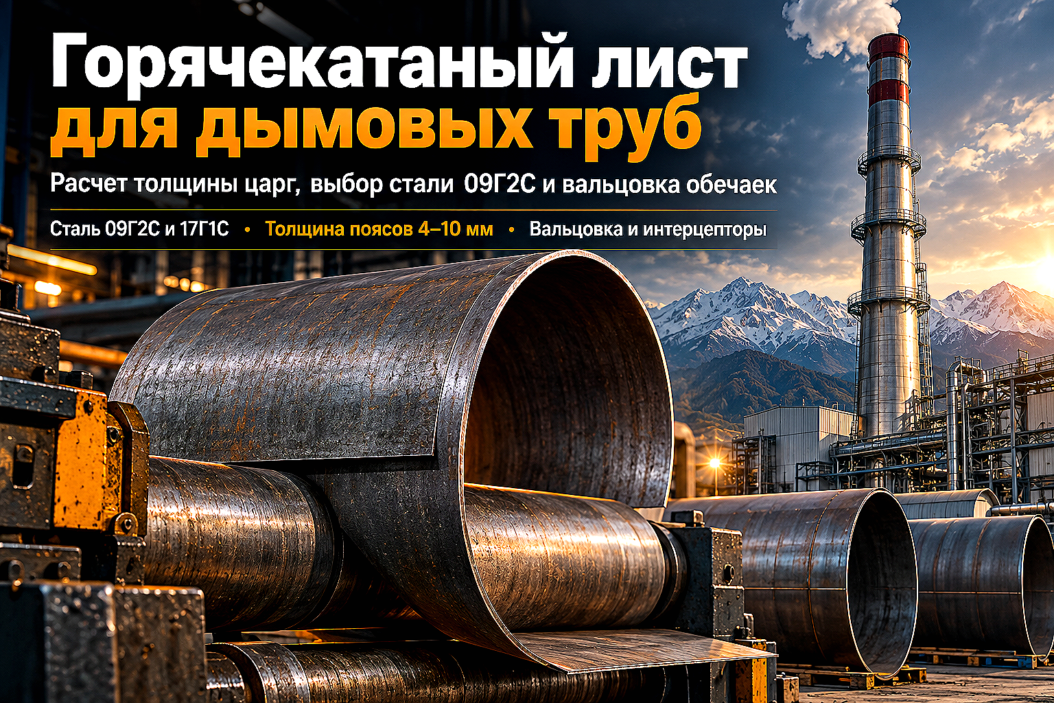 Лист горячекатаный для промышленных дымовых труб: расчет толщины царг, выбор стали 09Г2С и вальцовка