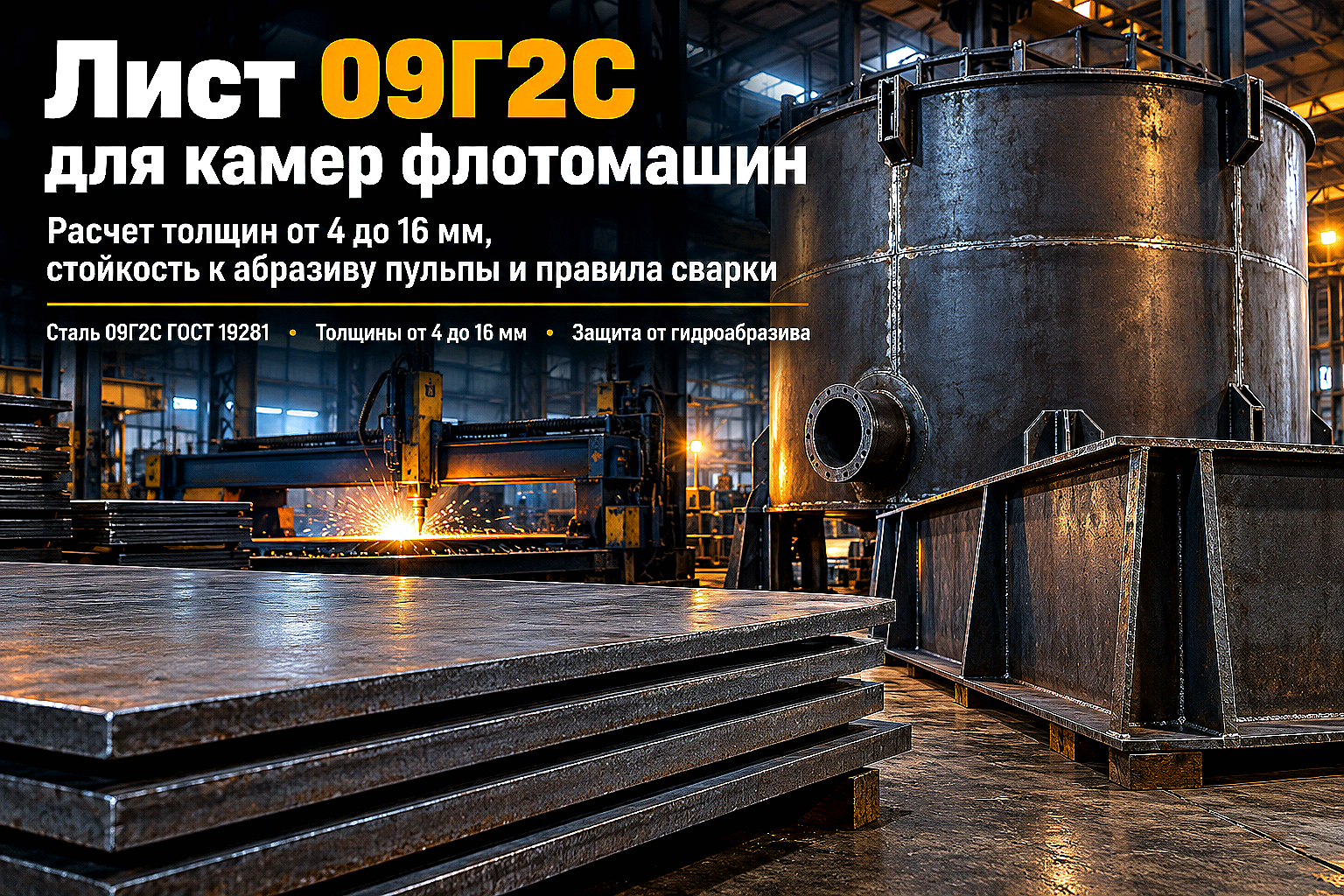 Лист горячекатаный для флотомашин и контактных чанов обогатительных фабрик: выбор стали 09Г2С, расчет толщин и сварка
