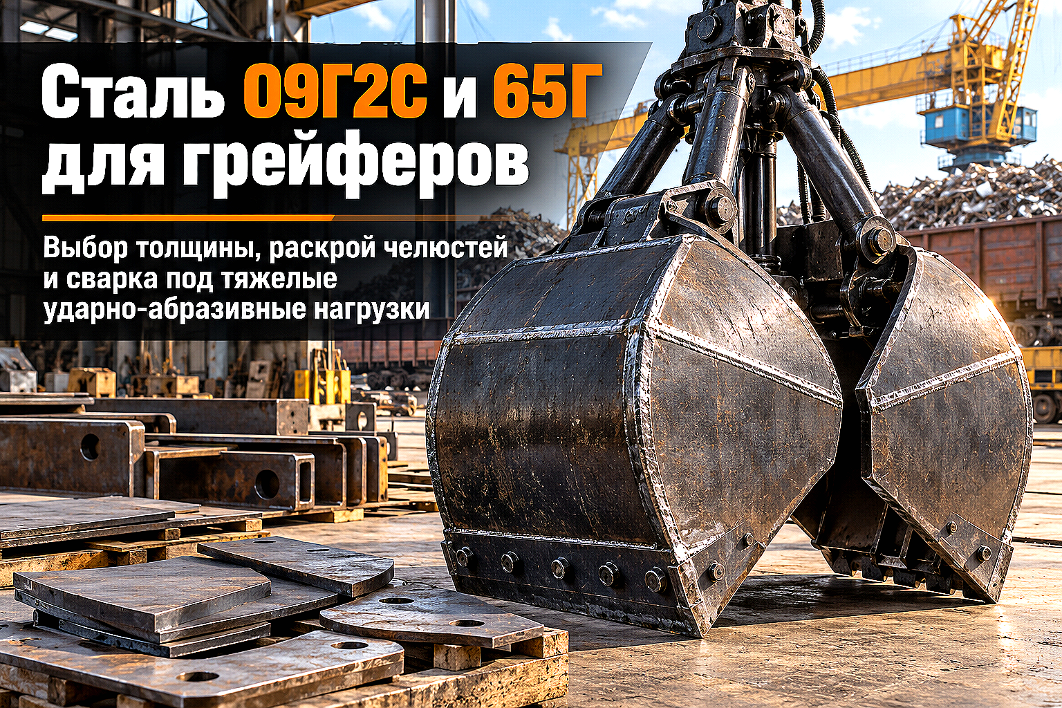 Лист горячекатаный для грейферных ковшей: выбор стали 09Г2С и 65Г, расчет толщины челюстей и раскрой