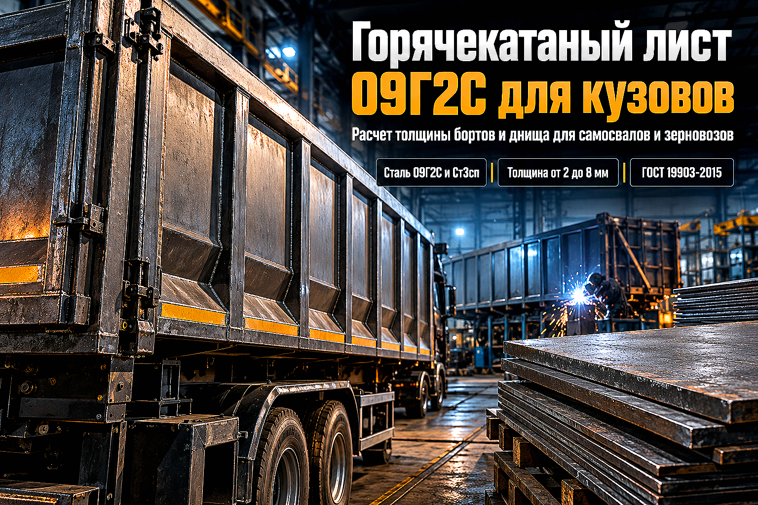 Лист горячекатаный для кузовов самосвальных полуприцепов и зерновозов: выбор стали 09Г2С, расчет толщины и гибка