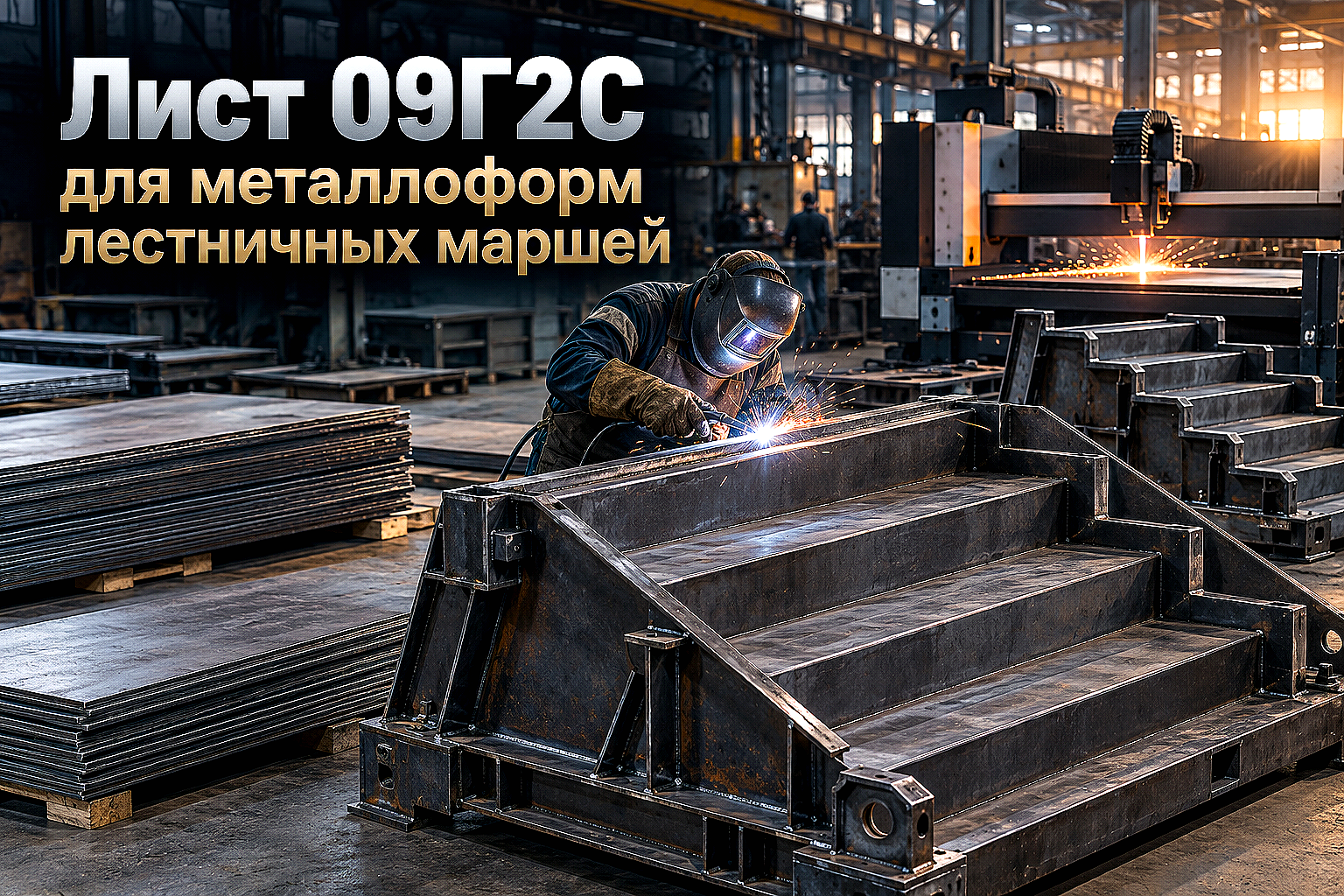 Лист горячекатный для металлоформ лестничных маршей и площадок (ЛМ, ЛМП): выбор стали 09Г2С, расчет толщины и раскрой