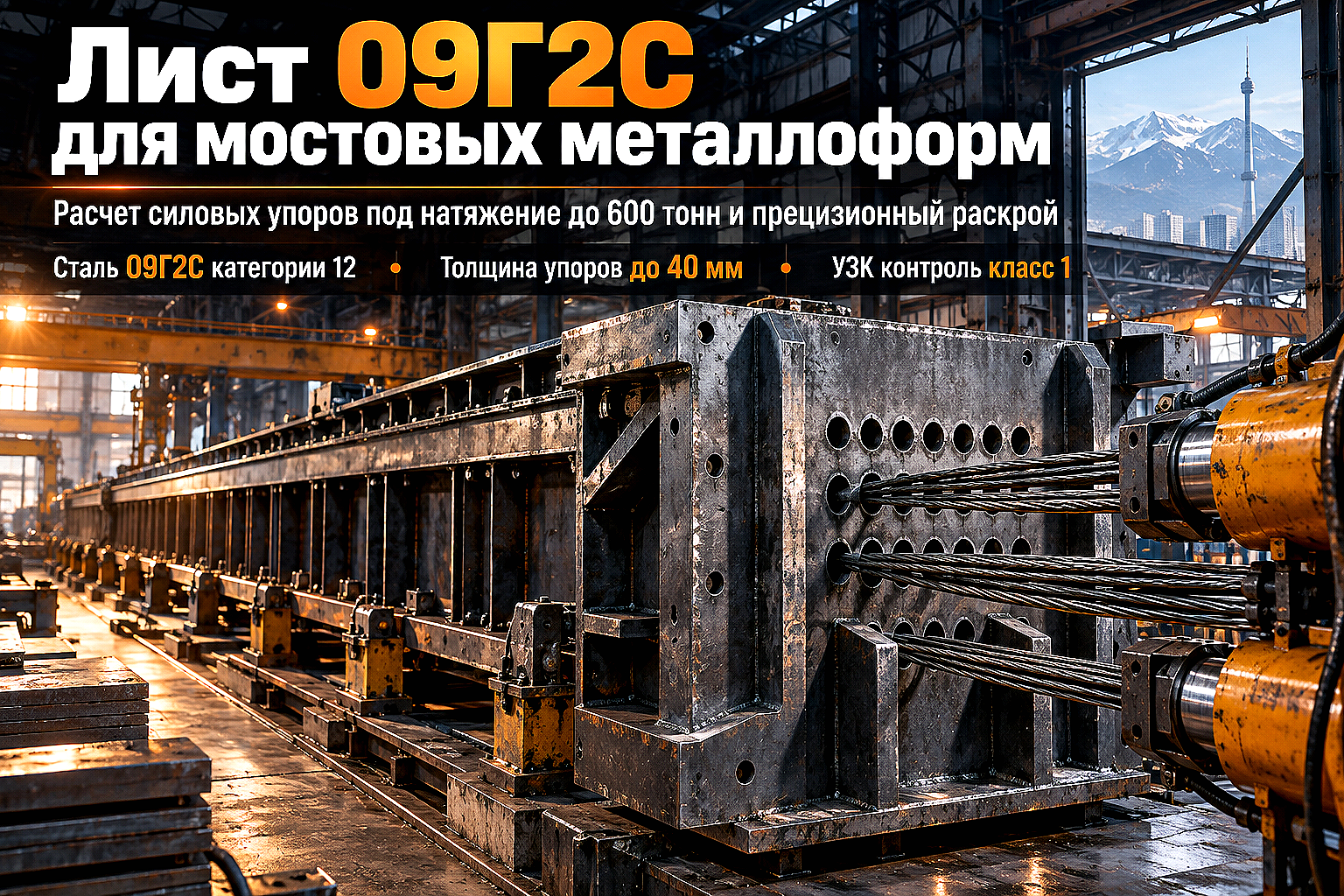 Лист горячекатаный для металлоформ преднапряженных мостовых балок: выбор стали 09Г2С, расчет силовых упоров и раскрой