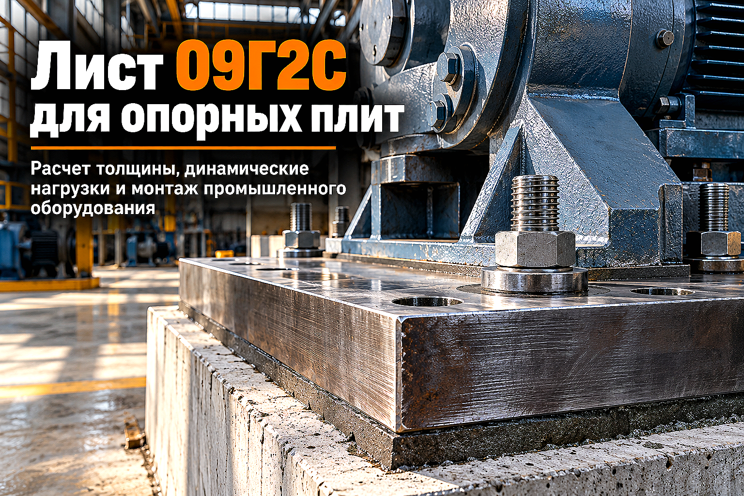 Лист горячекатаный для опорных плит промышленного оборудования: выбор стали 09Г2С, расчет динамических нагрузок и монтаж