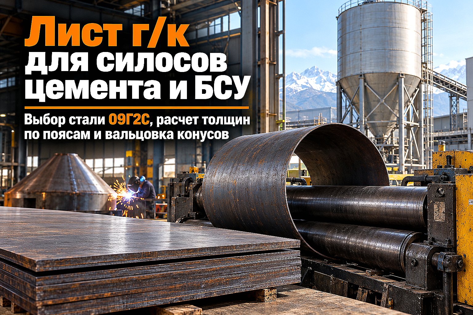Лист горячекатаный для силосов цемента и бункеров БСУ: выбор марки стали, расчет толщины и вальцовка
