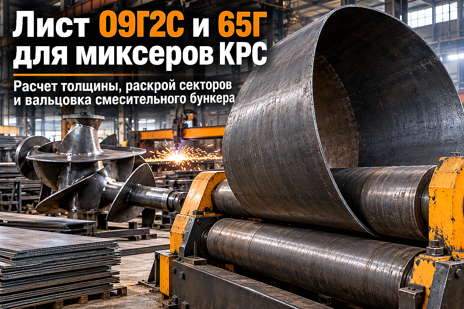Лист горячекатаный для смесителей кормораздатчиков КРС: выбор стали 09Г2С и 65Г, расчет толщины и вальцовка