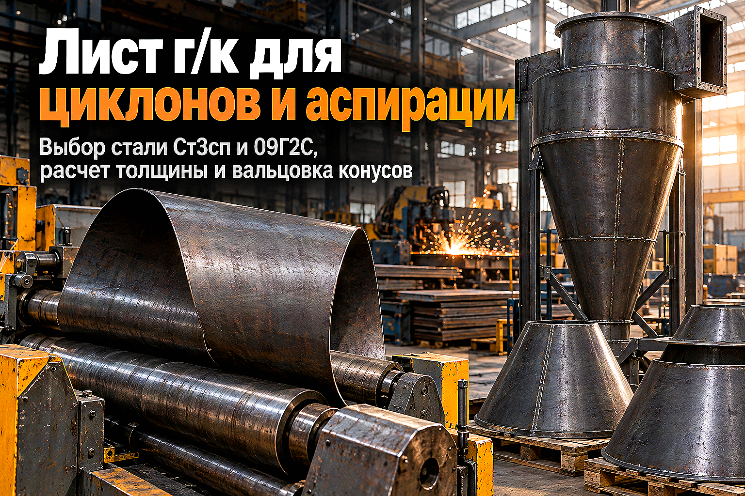 Лист горячекатаный для циклонов пылеулавливания и систем аспирации: выбор стали 09Г2С, расчет толщины и вальцовка