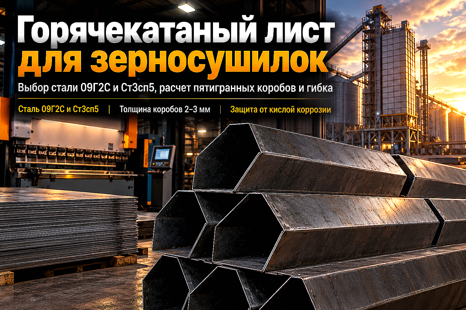 Лист горячекатаный для зерносушилок шахтного типа: выбор стали 09Г2С, расчет толщины коробов и гибка