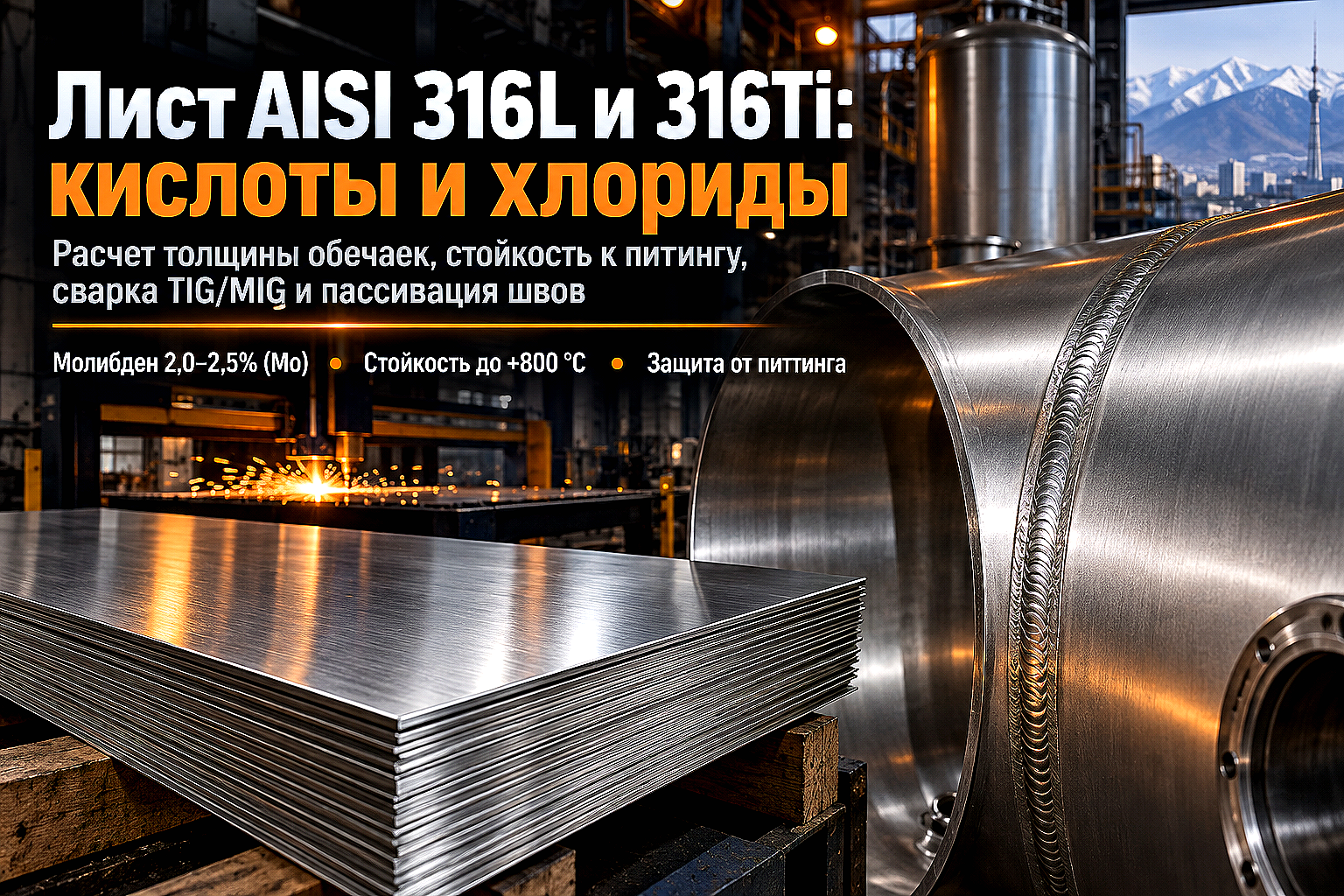 Лист нержавеющий кислотостойкий AISI 316L и AISI 316Ti: выбор толщины, стойкость к кислотам и хлоридам, сварка и пассивация