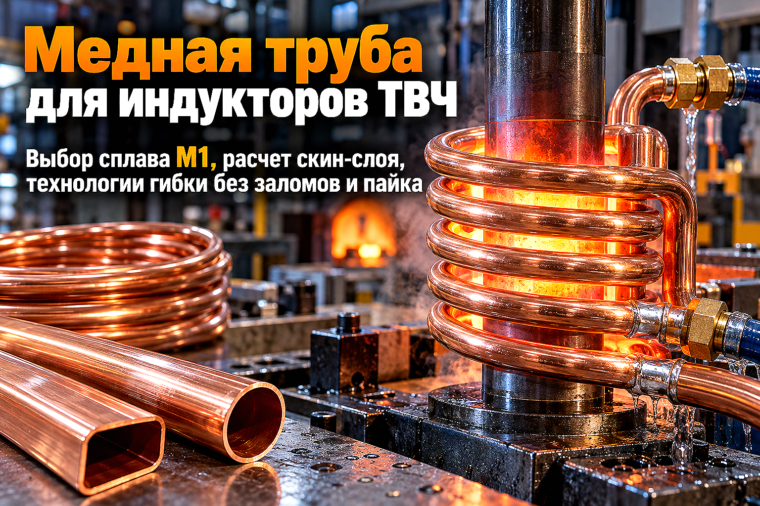 Медная труба для индукторов ТВЧ и индукционных печей: выбор сплава М1, расчет охлаждения, гибка без заломов и пайка