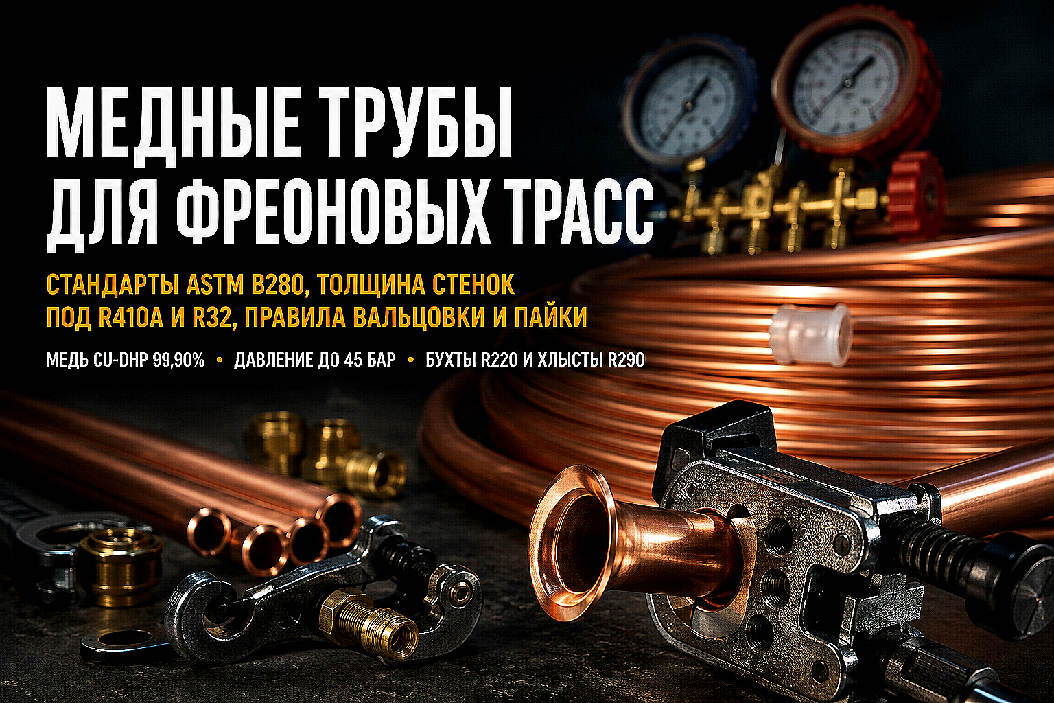 Медная труба для систем кондиционирования и фреона: выбор дюймовых размеров, толщины стенки и правила вальцовки