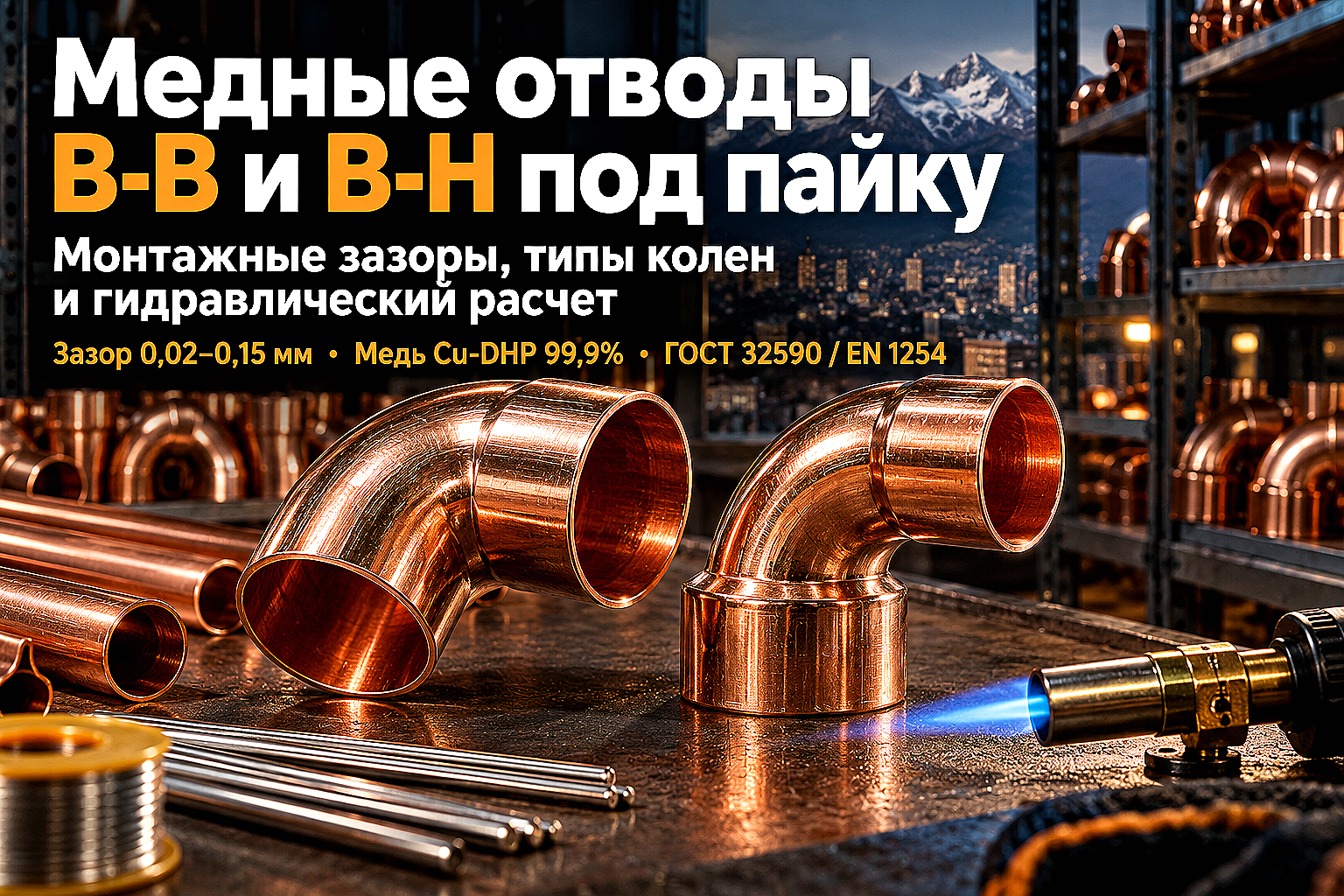 Медные отводы двухраструбные и однораструбные (В-В, В-Н) под пайку: гидравлический расчет, капиллярный зазор и монтаж