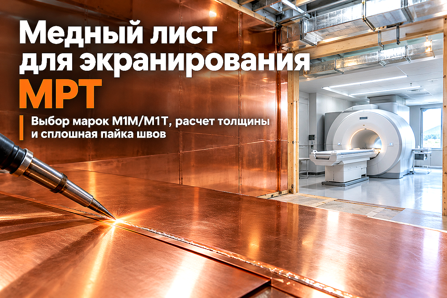 Медный лист для экранирования помещений (МРТ, серверных и лабораторий): выбор марки М1, пайка швов и монтаж клетки Фарадея