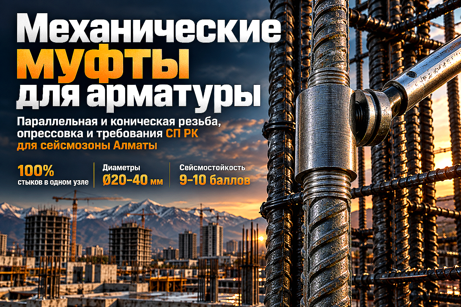Муфты для механического соединения арматуры: выбор типов резьбы, нормы СП РК и монтаж в сейсмозоне Алматы