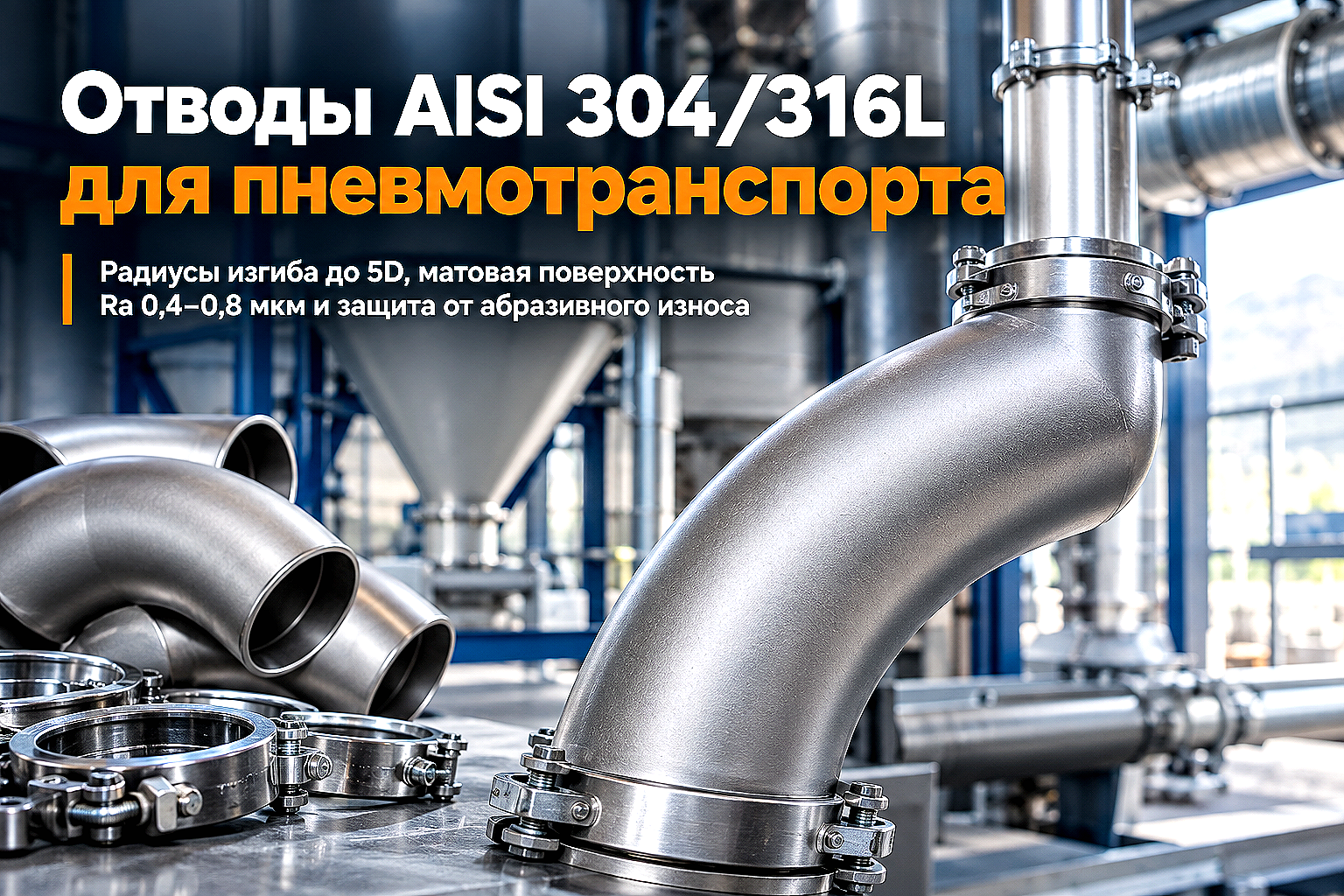 Отводы нержавеющие матовые для систем пневмотранспорта и аспирации: выбор радиуса, расчет износа и монтаж