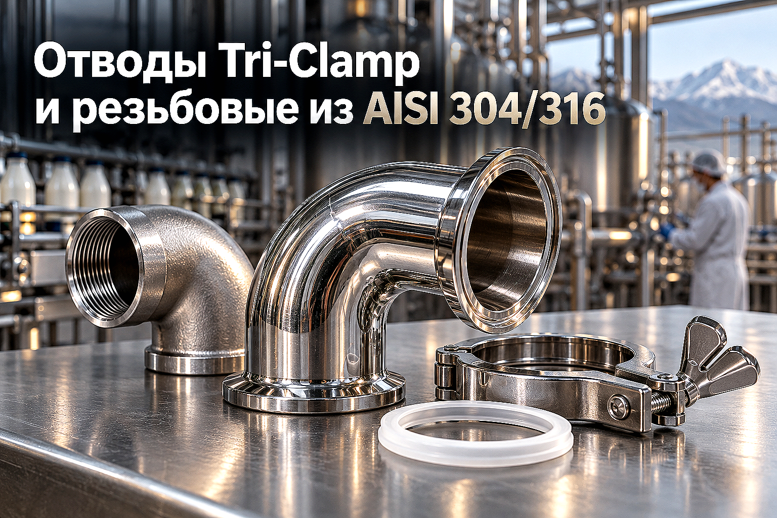 Отводы нержавеющие резьбовые и кламповые: выбор стали AISI 304/316, шероховатость Ra и правила монтажа