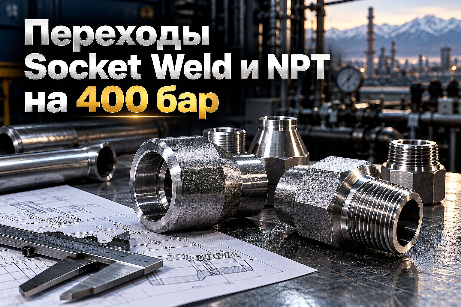 Переходы нержавеющие высокого давления Socket Weld и резьбовые NPT: выбор стали, расчет на 400 бар и монтаж