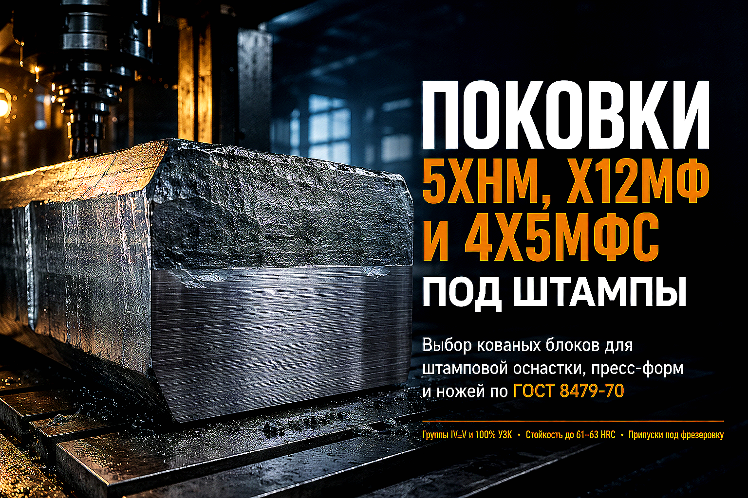 Поковка прямоугольная из сталей 5ХНМ, Х12МФ и 4Х5МФС: выбор заготовки под штампы, пресс-формы и ножи