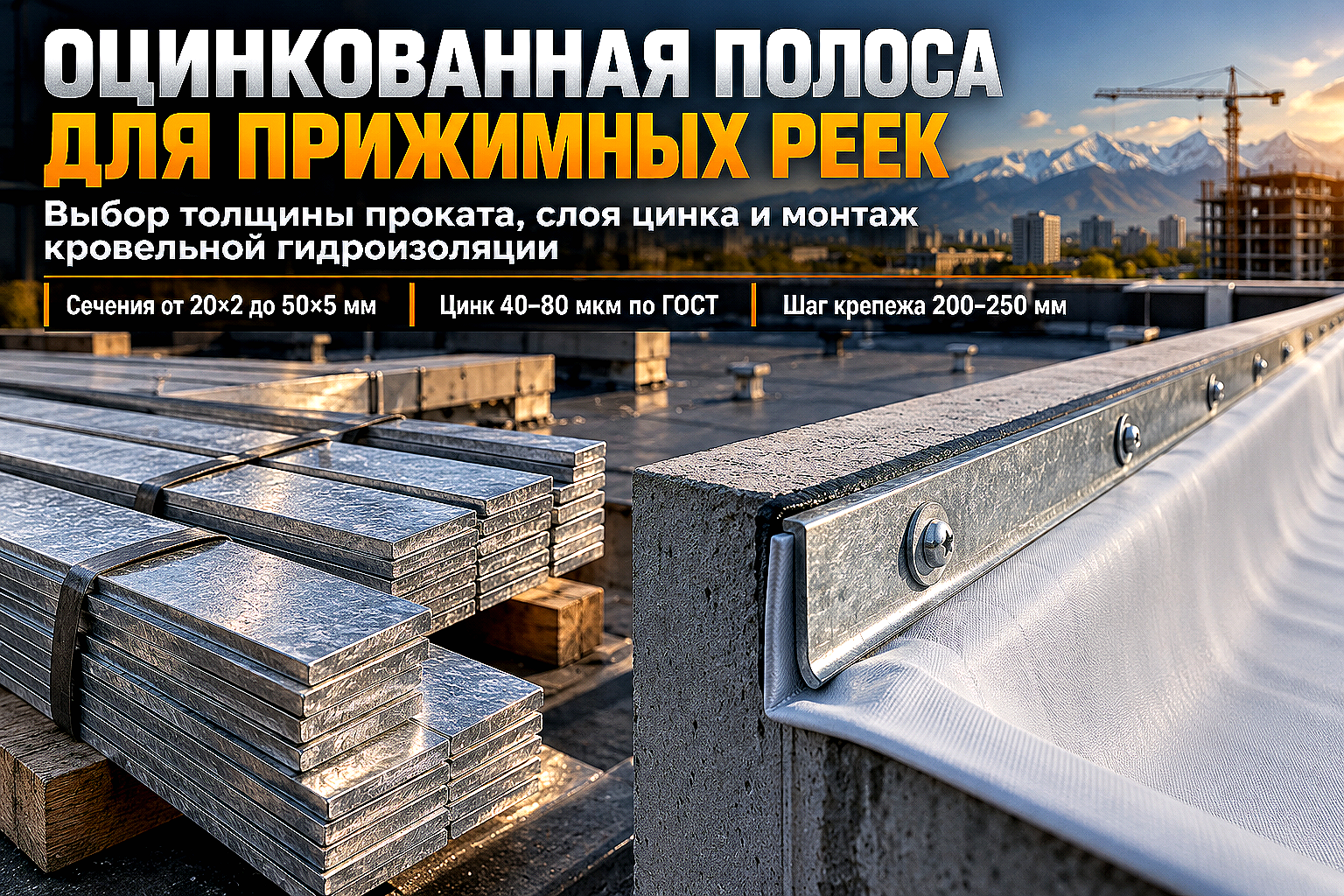 Полоса оцинкованная для прижимных реек, парапетов и примыканий гидроизоляции: выбор толщины, цинкования и монтаж